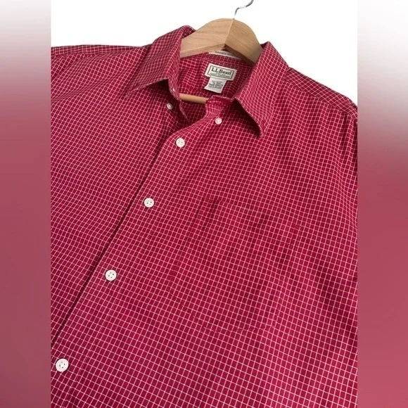 LL Bean Button Up Long Sleeved Red Checkered Shirt Wrinkle Resistant XL-Regular - Picture 8 of 8